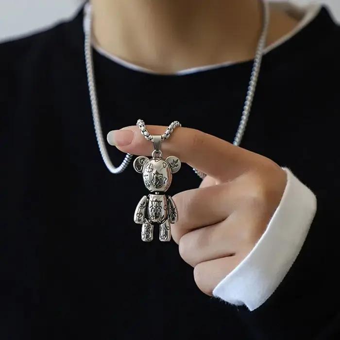 Collier pendentif ours en peluche personnalisé avec lettre