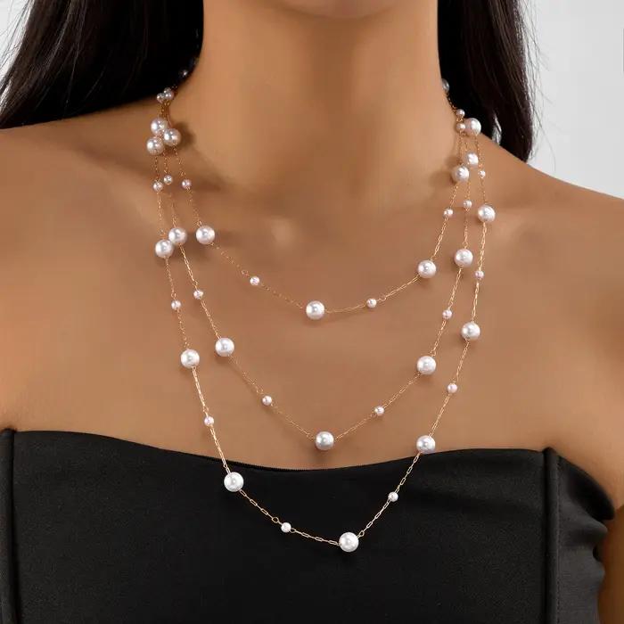 Ensemble de Bracelets en perles d'imitation blanches pour femmes, élégants, simples, faits à la main