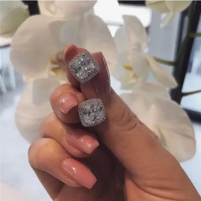 CC – boucles d'oreilles en argent 925 pour femme, bijou à clou carré en zircone cubique, idéal pour