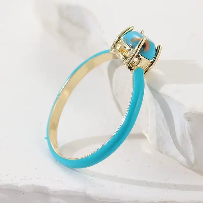 Bague Minimaliste Élégante en Turquoise Synthétique Plaqué Or pour Femme, Style Bohème, Accessoire de Mode pour Banquets et Vacances