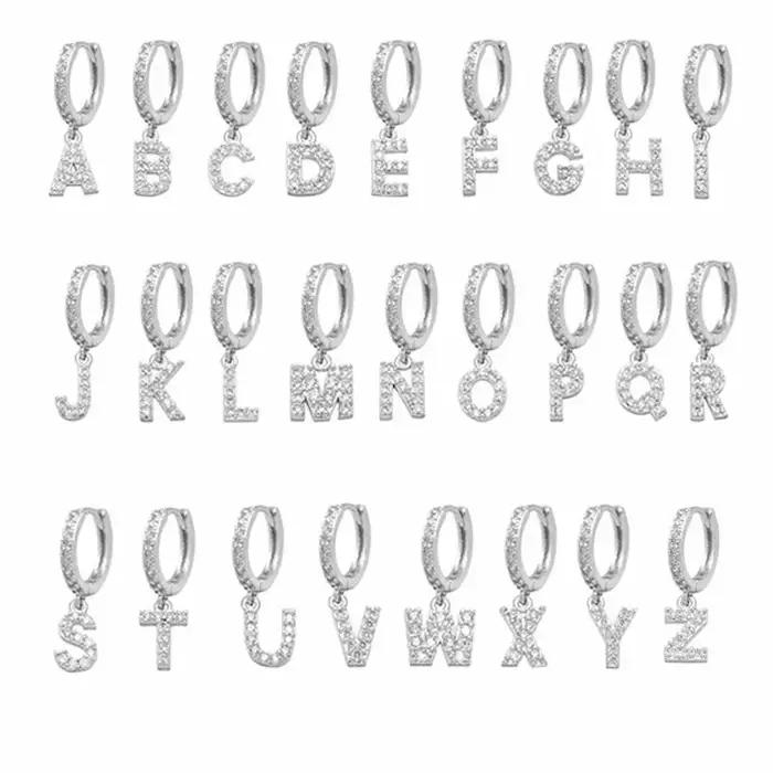 QMHJE initiales A-Z lettres Mini petites boucles d'oreilles femmes or argent couleur arc-en-ciel cristal bijoux boucle d'oreille Aretes Alphabet ABC