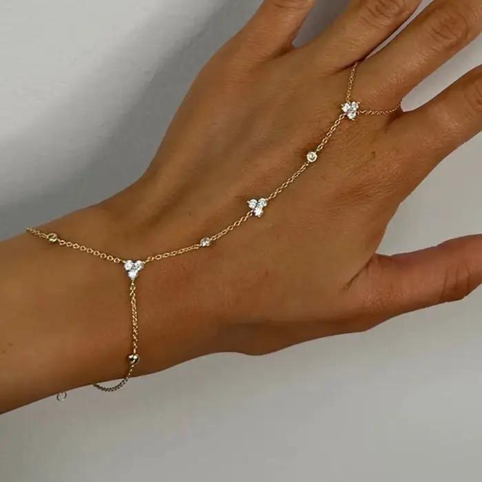 Bracelet géométrique en métal et cristal pour femmes
