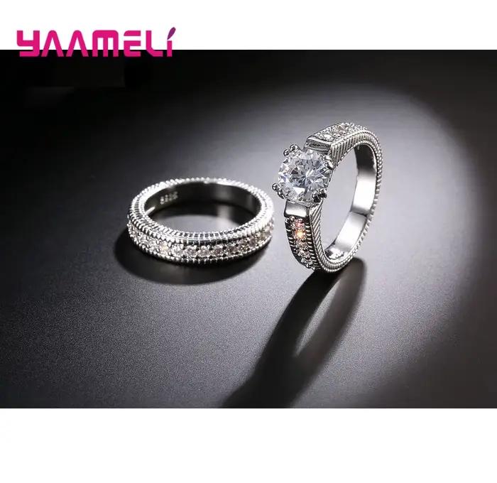 Ensemble de bagues de fiançailles élégantes en argent Sterling 925