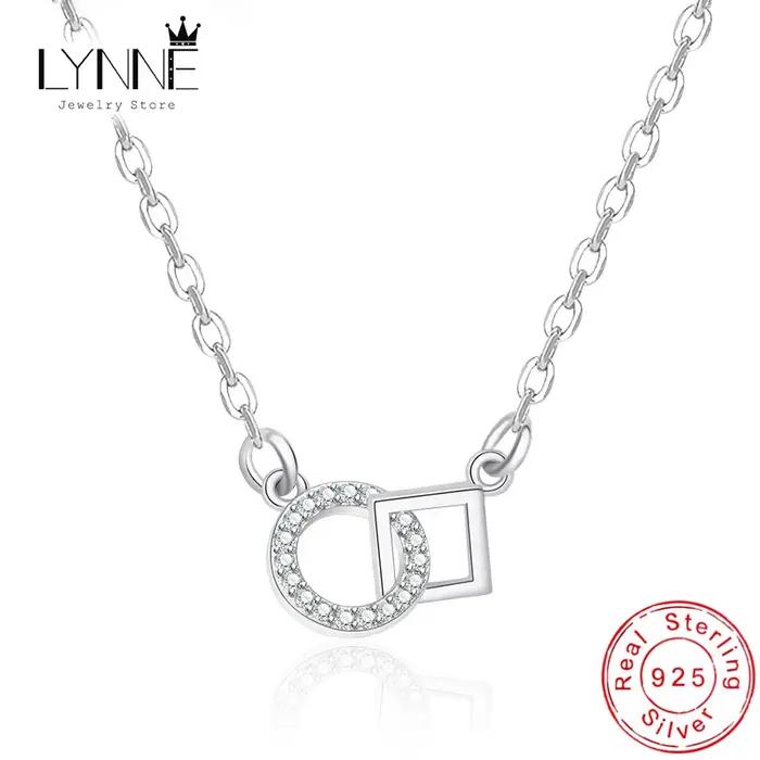 Pendentif rond et carré en argent sterling 925 et or rose avec design géométrique pour femmes, bijou moderne pour soirées et occasions spéciales