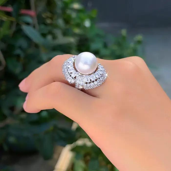Pera – magnifiques bagues ouvertes réglables en zircone brillante avec imitation de perles