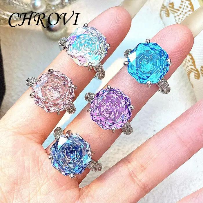 Bague en argent sterling 925 à la mode, sertie de diamants roses et de pierres précieuses colorées brillantes pour femmes