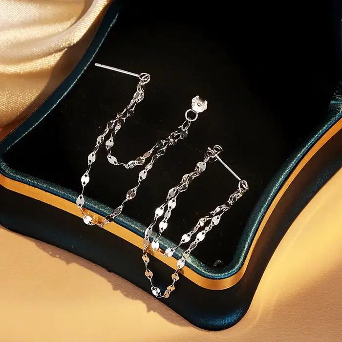 Boucles d'oreilles à pampilles Double couche en argent Sterling 925