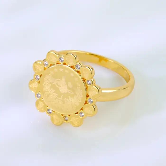 Bagues plaquées or de luxe dubaï, couleur or 21 carats, bague de Cocktail en Zircon italien, Oman sa