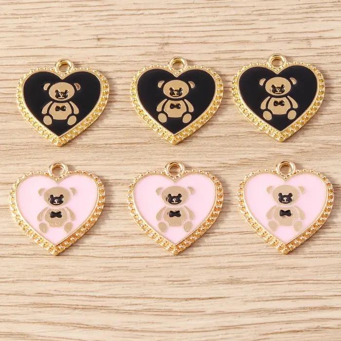 Breloques Cœur d'Ours Adorables en Émail Couleur Or Alliage de Zinc pour Créations DIY Bijoux Femme Occasions Spéciales