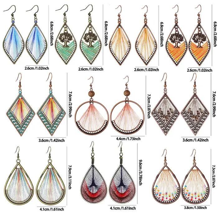 Boucles d'oreilles bohème en corde perlée tissée à la main pour femmes