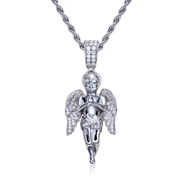 MossanRappr Moissanite glacé ange béni pendentif Bling Hip Hop collier 925 en argent Sterling hommes