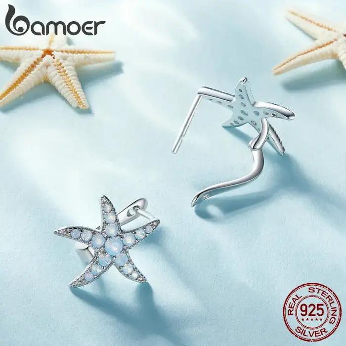 Bamoer-Boucles d'oreilles en argent regardé 925 pour femme