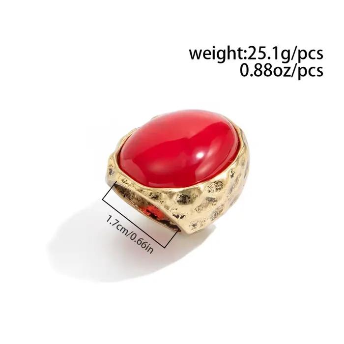 Bague rétro ovale en résine rouge pour femmes