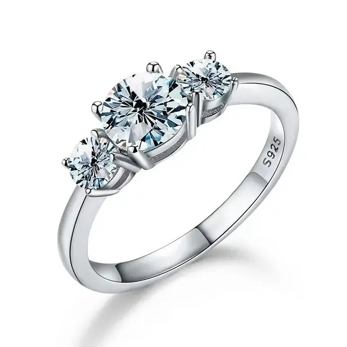 Bague ronde en moissanite véritable de 1,6 ct pour femme, en argent sterling 925, pour anniversaire,