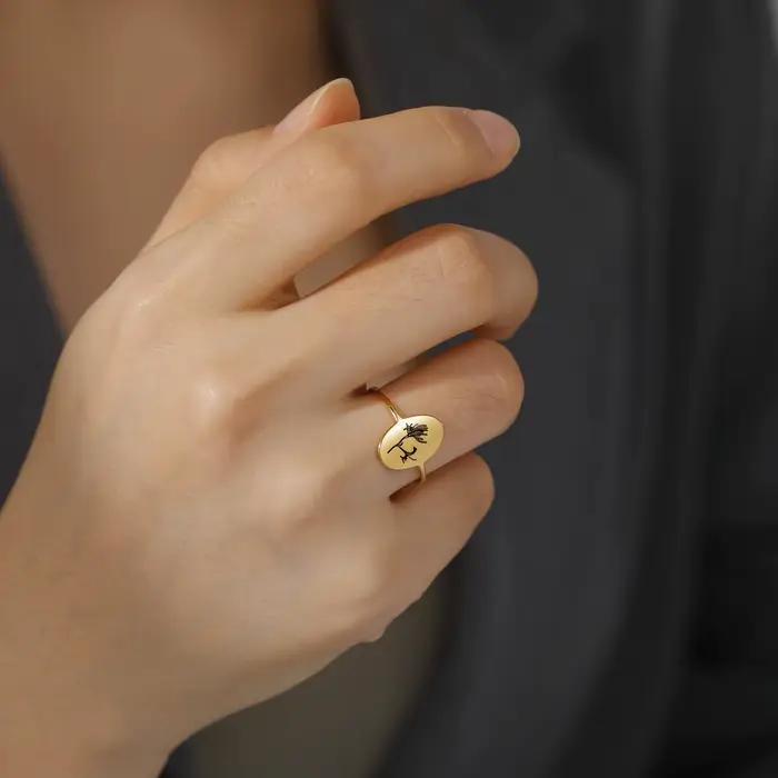 Bague naren acier inoxydable avec fleur de naissance, fleur d'Andranni détruite, bijoux d'anniversaire pour la famille et les amis, vente en gros, 2025