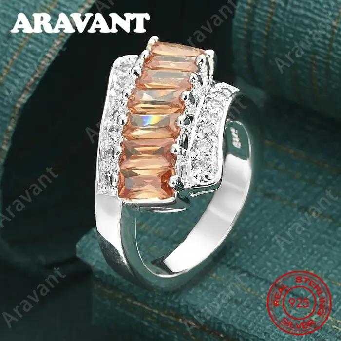 Bague carrée en argent sterling 925 avec zircon orange - Accessoire quotidien pour femme, bijou simple et élégant