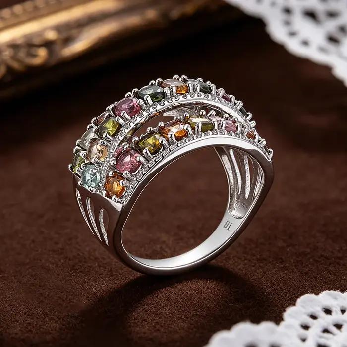 Bague en argent sterling 925 avec tourmaline naturelle pour femmes, alliance de mariage avec certificat d'évaluation, bijou pour occasions spéciales et anniversaires