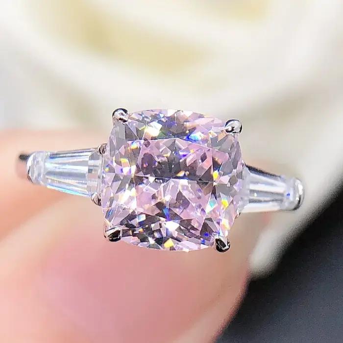 Bague en diamant rose clair coupe coussin pour femme, or blanc, bijoux de mariage, AU750, 166, 2,5 c
