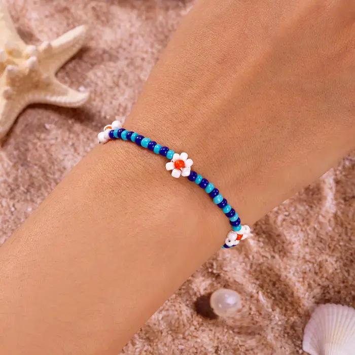 Bohème coloré graine perle fleurs cheville Bracelet pour femmes ethnique mignon fleur charme cheville Bracelet sur la jambe plage fête pied bijoux