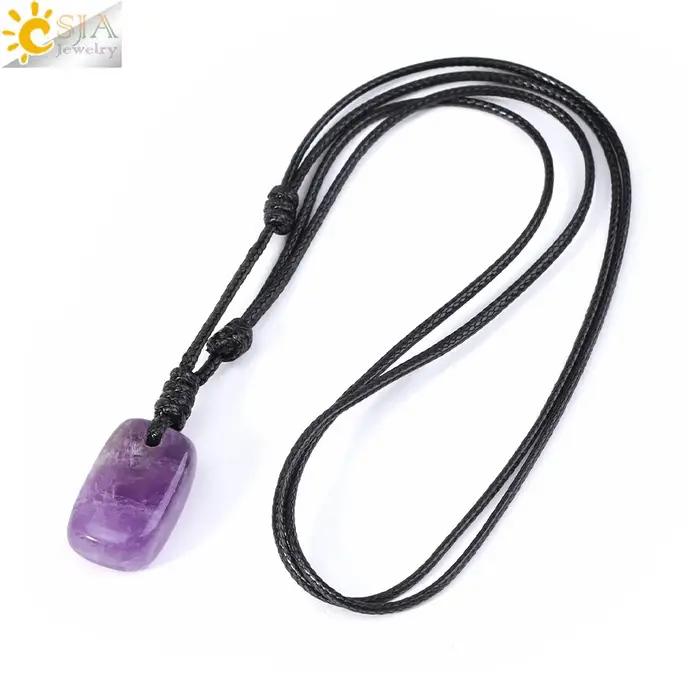 CSJA – colliers irréguliers en pierre naturelle, pendentif en cristal pour femmes et hommes, corde réglable, pendentif améthyste, bijoux cadeau H739