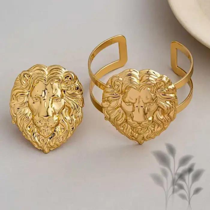 Ensemble de bracelets et bagues tête de Lion à la mode