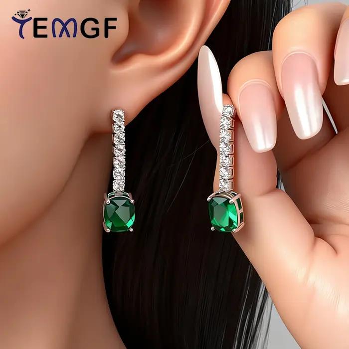 TEMGF cultiver émeraude/rubis boucles d'oreilles pour femmes S925 en argent Sterling longues