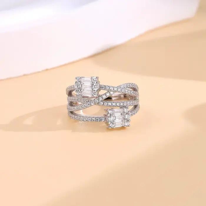 Vinregem Bague de fiançailles et de mariage en saphir créé en laboratoire pour femme