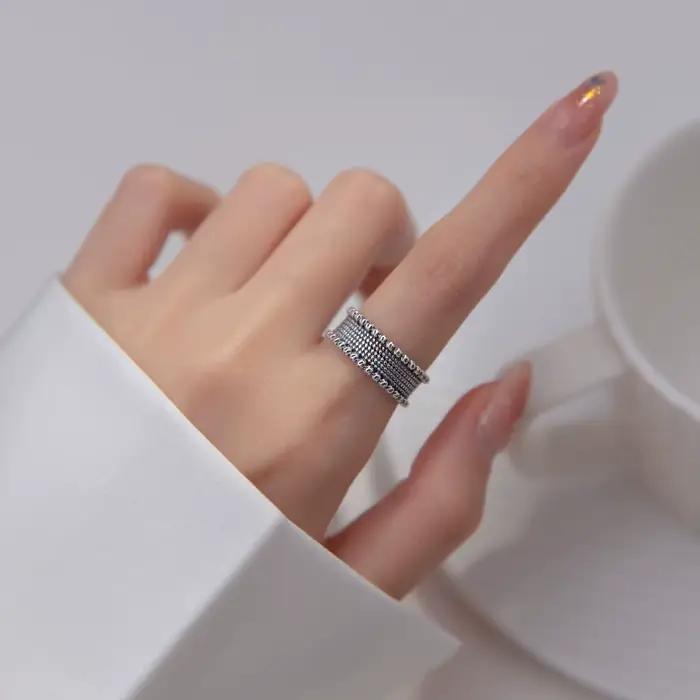 Bagues larges vintage en argent sterling 925 pour femmes bague de cocktail ajustable zirconium blanc cadeau pour fiançailles mariage anniversaire