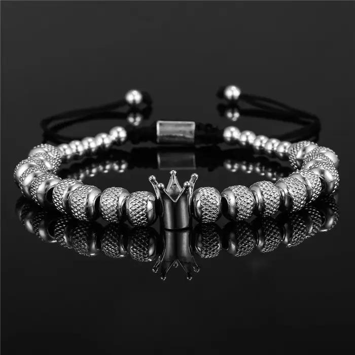 Bracelets à breloques couronne royale simples pour hommes et femmes, bracelets faits à la main, perl