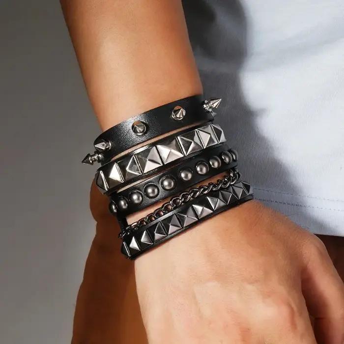 Bracelet gothique Punk noir pour hommes et femmes
