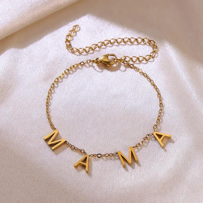 Bracelet Mama Letters en acier inoxydable étanche pour femmes style mode avec lettres personnalisables occasions spéciales