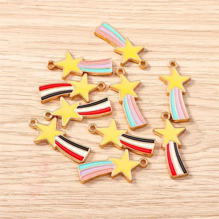 10 pièces 12x25mm mignon émail étoile arc-en-ciel breloques pendentifs pour la fabrication de boucles d'oreilles collier Bracelets bricolage artisanat résultats de bijoux