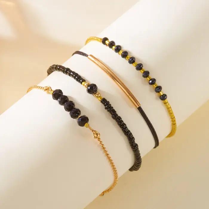 Bracelets superposés en perles de riz Bohemia pour femmes