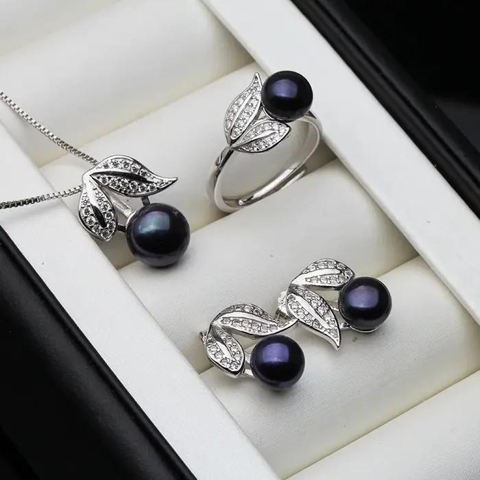 Véritable perle bague collier boucles d'oreilles pour les femmes