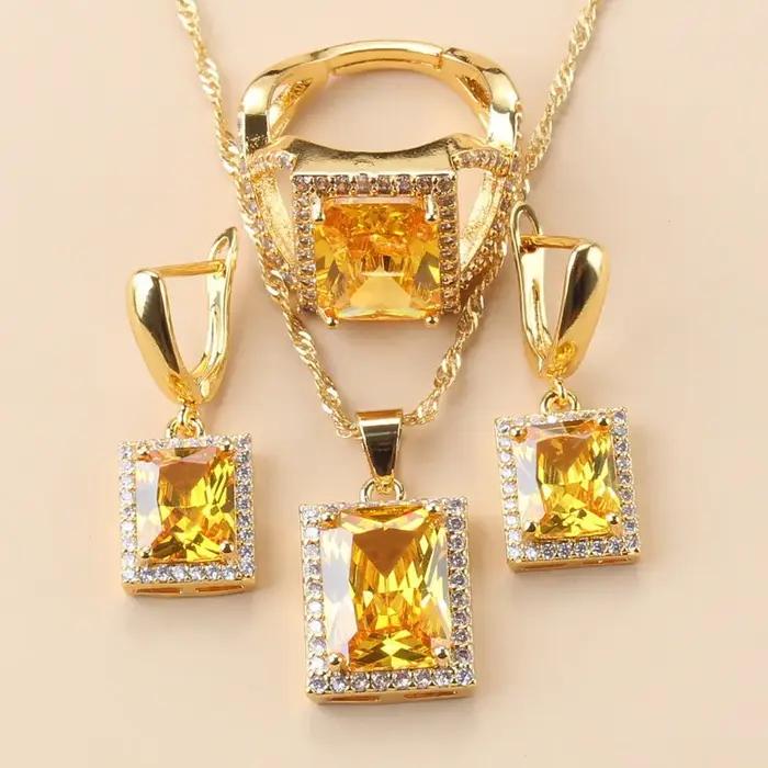 Ensembles de bijoux rectangulaires plaqués or 18 carats pour femmes