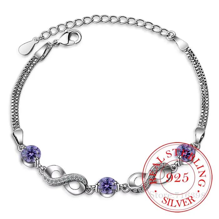 Authentique 925 en argent Sterling sans fin amour infini chaîne lien réglable femmes Bracelet de luxe