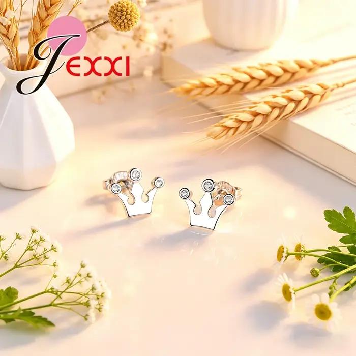Boucles d'oreilles clous en argent sterling 925 avec zircon pur, style couronne, pour femme, collect