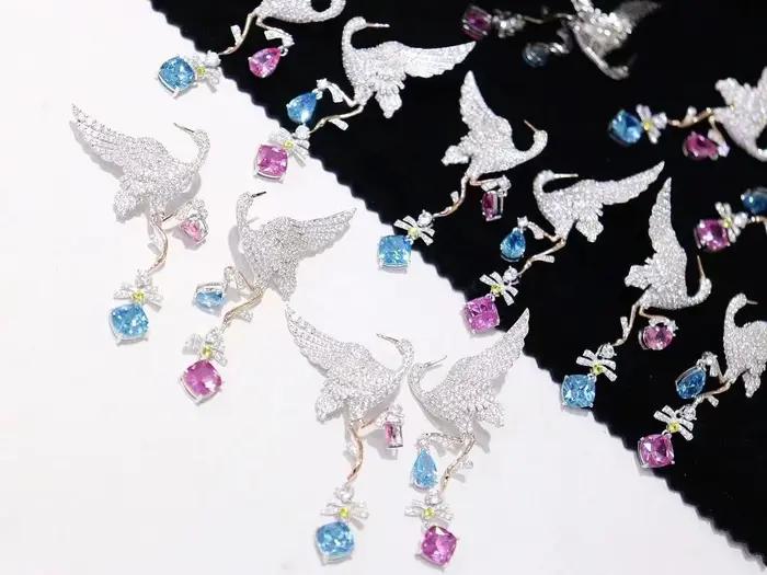 ZOCA luxe 925 en argent Sterling colibri oreille Clips pour les femmes brillant bleu Zirconium oiseau Piercing boucles d'oreilles bijoux fins