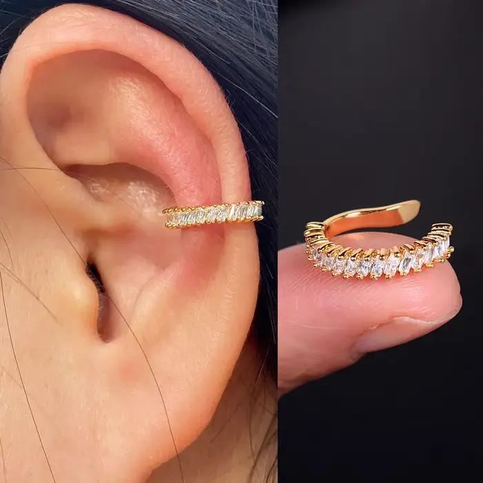 Boucles d'oreilles à Clip en forme de feuille de cristal CZ pour femmes