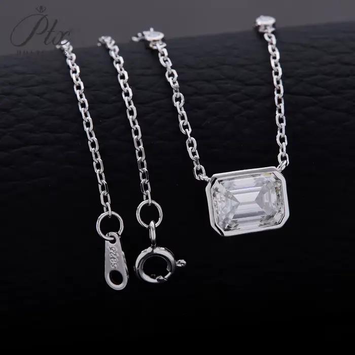 Pendentif taille émeraude, chaîne de cou en Moissanite, en argent Sterling 925, gemme cultivée en la