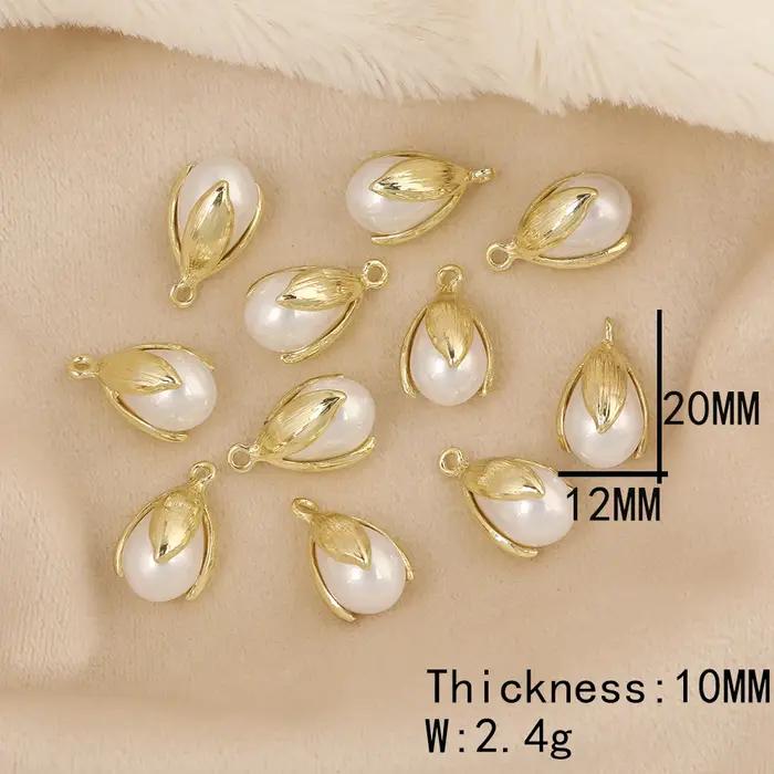 HAOSAW – accessoires de bijouterie, pendentif de boucles d'oreilles, forme de tulipes, Imitation de perle, fait à la main, composants de bijouterie, 8 pièces, 12x4MM