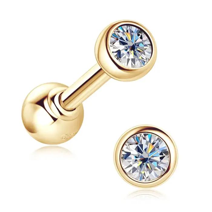 IOGOU 10K boucles d'oreilles en or massif lunette 2.1mm rond Moissanite diamant boucle d'oreille pour femmes hommes classique fiançailles bijoux de mariage