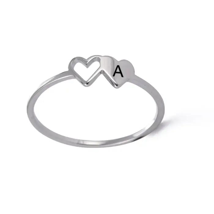 COOLTIME – bague avec lettre initiale pour femmes, en acier inoxydable, alphabet A-Z, double cœur, s