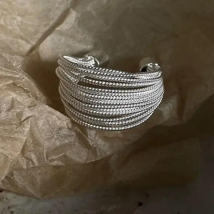 Bague en argent réglable style gothique multilignes pour femmes occasions spéciales soirée festive anniversaire