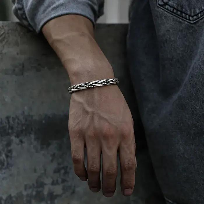 Créateur de mode 925 en argent Sterling tressé tissé Bracelet homme femmes neutre rétro thaïlandais Original fait à la