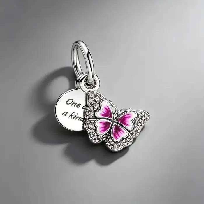 Breloque Fleur Rose en Argent 925 pour Bracelet