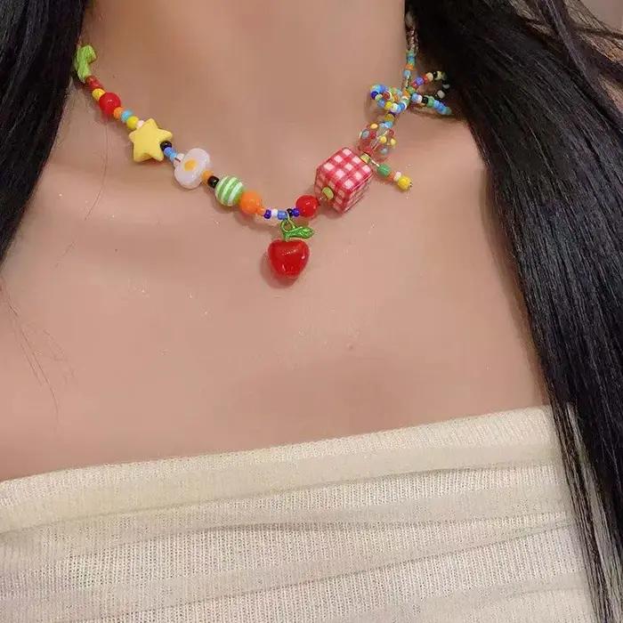 Collier ras du cou avec nœud de fruits de dessin animé Harajuku