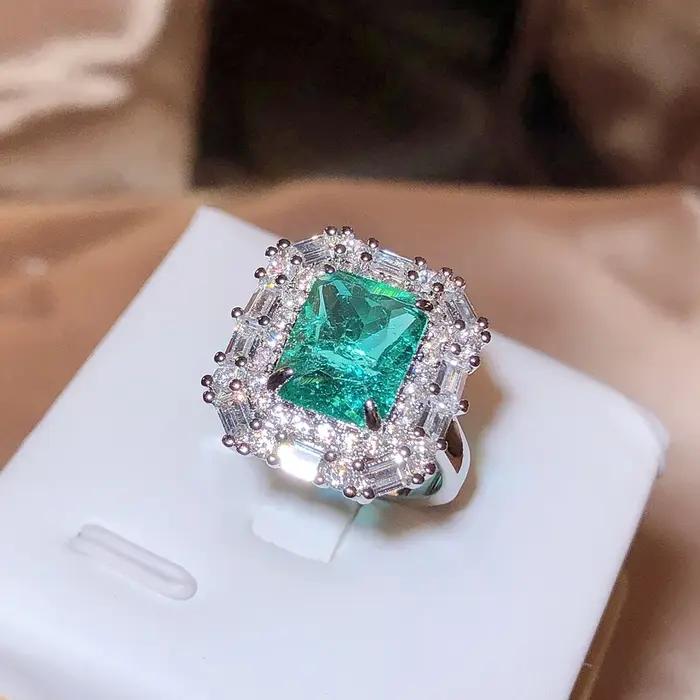 Bague Paraiba carrée verte de luxe pour femmes, bijoux de fiançailles en argent 925, nouvelle collec