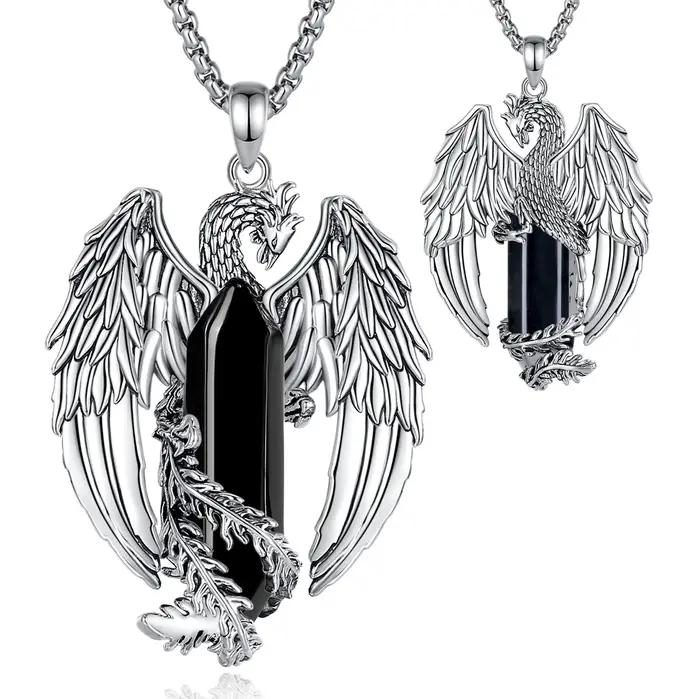 Eudora Phoenix-Collier Prismatique en Obsidienne Hexagonale