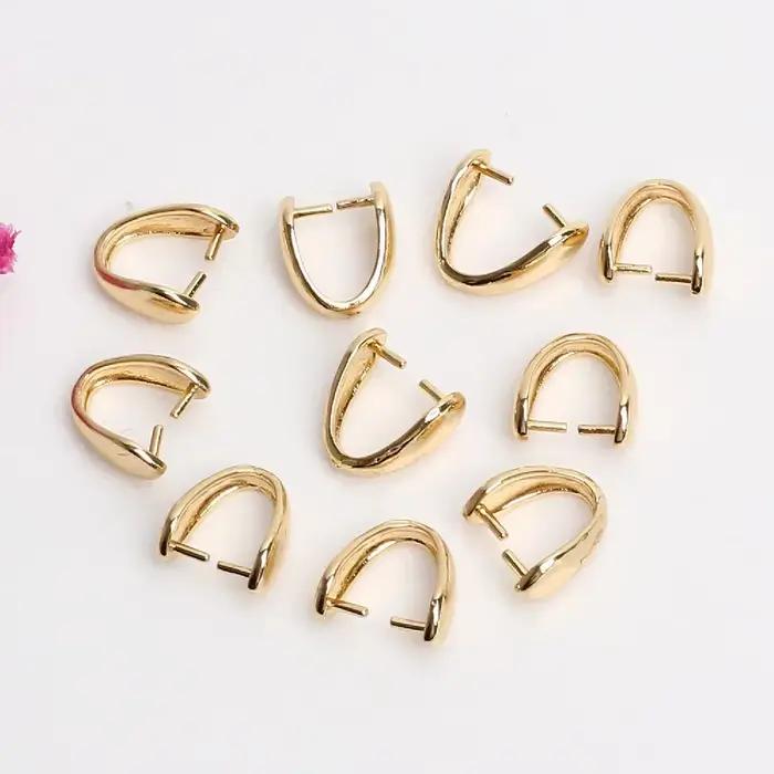 5Pcs Plaqué Or Laiton Pave Zircon Pinch Cimp Bail Pendentif Clasp Pinch Bails Connecteurs For Diy Ne